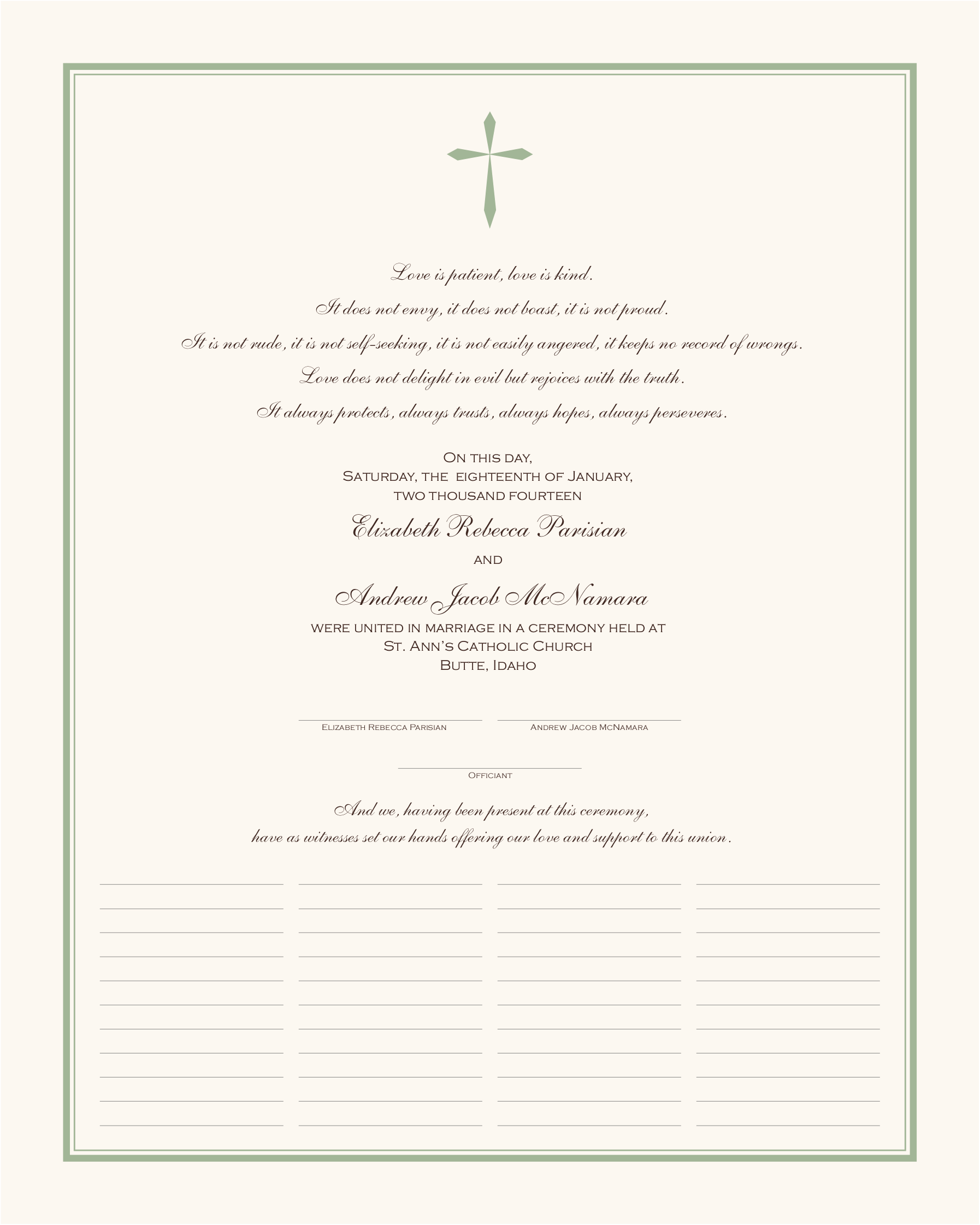 Christian Cross 02 Wedding Certificate and Marriage Document Keepsake
